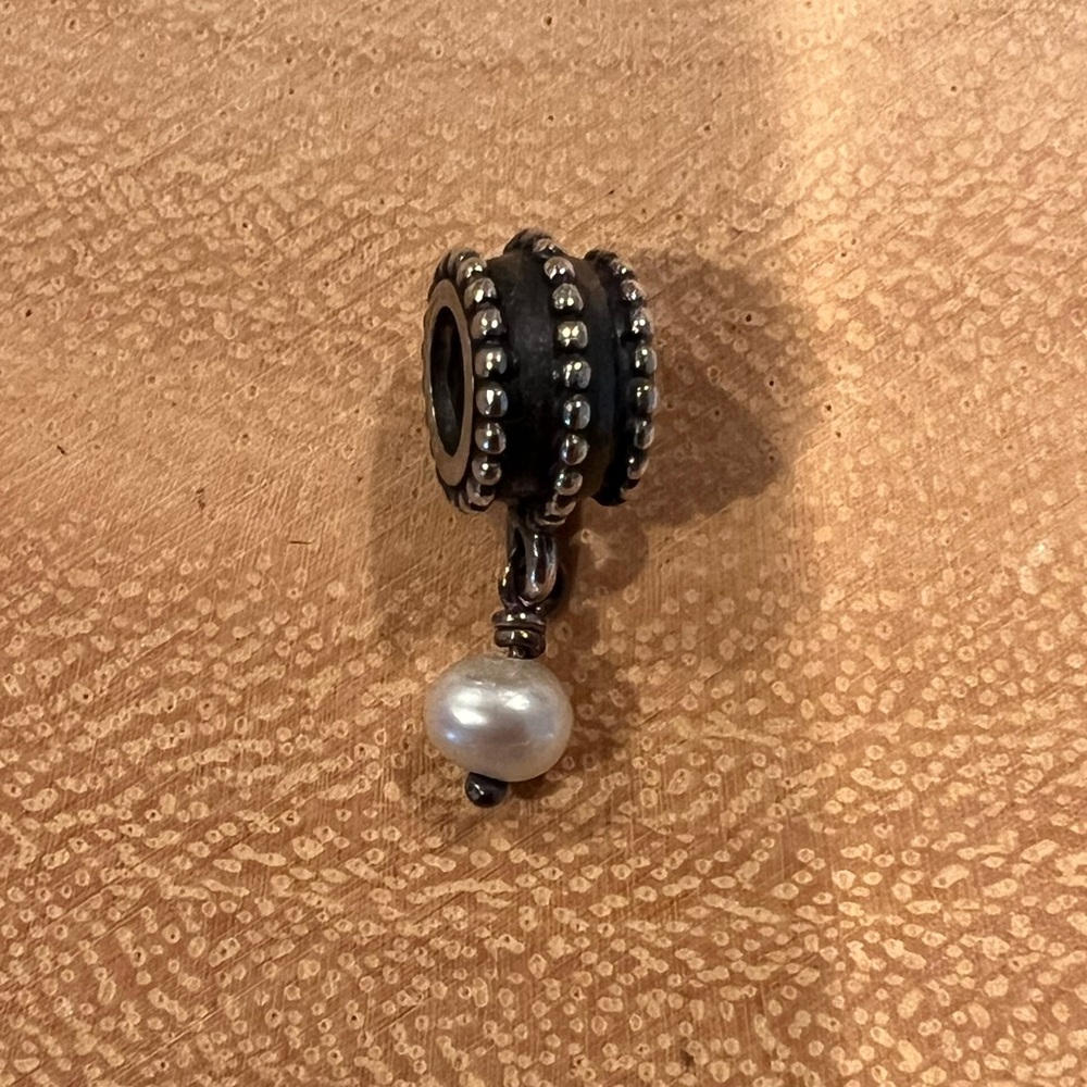 Pandora Sterling Silver Beveled Pearl Dangle Charm (Retired)